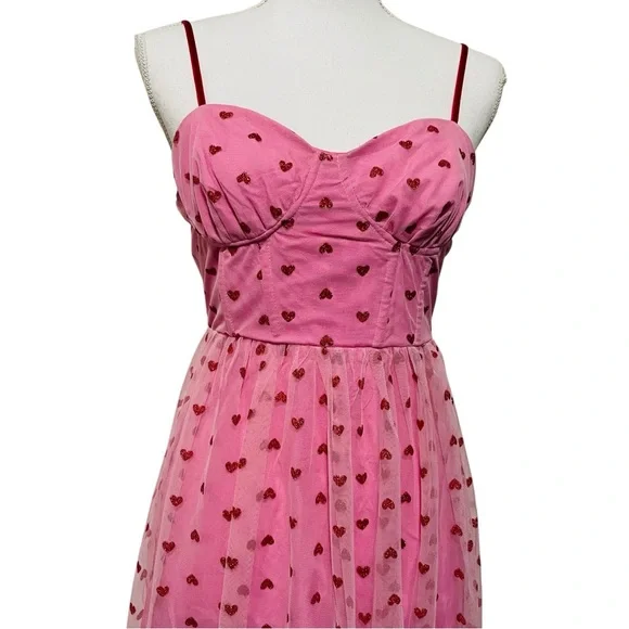 Betsey Johnson Classically Pink Heart Dress Size 4 Valentine's Red Glitter NEW - Picture 9 of 16